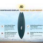 Vertical Surfboard Wall Mount- Floating Display For Shortboards  Mid Lengths    