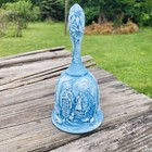 Fenton Satin Glass Blue Hand Painted Artist Signed  6  Nativity Bell