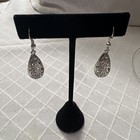Etched Silver Tear Drop Dangle Earrings 