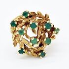 14k Yellow Gold Vintage Green Gemstone Open Leaf Design Ring Size 7 5