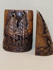 Vtg Asian Camphor Wood Carved Bookends Detailed Sailor Junk Boat China Antique 