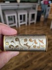 Vintage Lipstick Holder Case With Mirror  Brass Floral