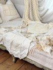 25-30 Lot Antique Vintage French Textiles Embroidery Clothing Fabric Material C