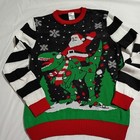 Ugly Christmas Sweater Lights Up Men s Xl Santa Riding A T-rex Black red green
