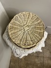 Round Wicker Storage Basket  Cottage Woven Window Floral  Beige brown