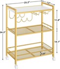 3 Tier Bar Cart Rolling Beverage Cart W  Wine Rack Glass Holder Gold