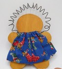 Vtg Hand Painted Wooden Gingerbread Christmas Ornament Wire Hanger Fabric Dress