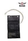 Black Naked Cowhide Leather Heavy Duty Biker Trifold Chain Wallet With Snaps