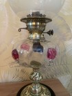 Oil Lamp Antique Victorian Brass With Etched Shade And Glass Reservoir