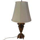 Vintage Heavy Solid Brass Table Lamp 36    Tall Original Shade Finial Classic