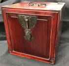 Antique Chinese Apothecary Specimen Cabinet 3 Locks 6 Drawer Figural Brass Locks