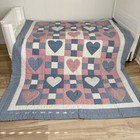Vtg Handmade Patchwork Quilt Cottagecore 96x 72in Appliqu   Hearts Grandmacore