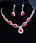 Red Crystal Choker Rhinestone Necklace Earring Set Bridal Prom Pageant