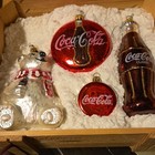 Coca-cola Glass Ornament Set In Wooden Crate 1996 Red brown white Soda