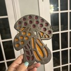 Vtg Nevco Pewter Tone Cast Iron Mushrooms Trivet W  Stained Glass Look