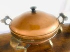 Vintage Copper Chafing Dish Including Lid 3 Piece Set Wood Handles