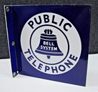 Vintage Bell System Telephone Sign 2 Sided Porcelain With Flange  23