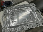 Arthur Court Large Serving Tray Aluminum Clutch With Grapes   Vines Vintage 1995