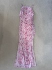 Pink Floral Ruched Mesh Cowl Neck Spaghetti Strap Maxi Slip Dress Size S