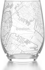 Engraved Boston Massachusetts Map Stemless Glass 15 Oz  Clear City Map Wine G   