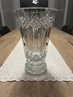 Vintage Heavy Cut Crystal Vase 10    Tall Diamond Fan Pattern Flared Rim Starburst