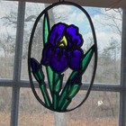 Stained Glass Iris Flower W Leaves Sun Catcher Vintage Pretty 5 x3 