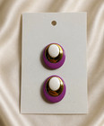 Vintage Women Lavender Ivory Gold Tone Oval Shoe Clips Pair Mod Statement