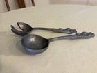 Vintage 11 Inch Pewter Salad Serving Tossing Set Fork And Spoon