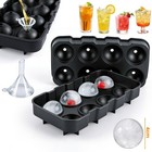 Black Round Silicone Ice Cube Ball Maker Tray 8 Large Sphere Molds Bar Cocktails