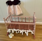 Vintage Painted Wood Rocking Cradle Baby Doll Infant Photo Prop 1950   s