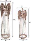 Antiqued Metal Garden Angel Statue Set Of 2  Indoor Outdoor Angel Yard Art Decor