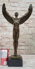 Signed Bronze Sculpture Nude Gift Male Rising Sun Detailed Statue On Marble Sale