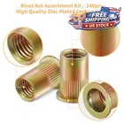 240pcs Sae Unc Rivet Nut Assortment Kit  Zinc Plated Carbon Steel Rivnut Threade