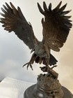 Large 15  Tall Bronze Eagle Sculpture By Max Turner Marble Base Vintage Statue