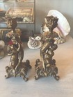 Gorgeous Pair Of Antique Metal Cherub Figural Taper Candle Holders