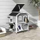 Wooden 2-story Indoor Or Outdoor Cat House With Escape Door  Cat Shelter  Grey