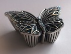 2       2  Antique Silver Butterfly Box - Blue Epoxy   Sapphire Swarovski Crystals