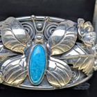 Navajo Old Pawn Turquoise Signed Ddd Inlay Butterfly Sterling Silver Cuff Bracel