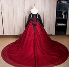 Gothic Wedding Dresses Off Shoulder Long Sleeves Red Black Bridal Ball Gowns