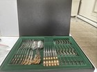 Vintage Antique Russian Polish Hefra 24 Pcs  Ornate Silverplate   Gold Service