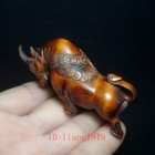 3 2 Inch Old Japanese Boxwood Hand Carved Ox Bull Coin Figure Statue Collectable
