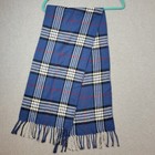 100  Cashmere Unisex Vintage Winter Scarf Made In Scotland Check Plaid Blue