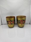 Vintage Soviet Russian Khokhloma Hand Painted Wooden Lacquer Cups Ussr  Set Of 2
