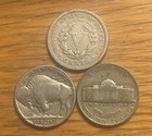 Nickel Type Set 3 Coins  1911 Liberty V-nickel  1935-s Buffalo  1943-p Jefferson