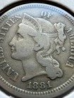 1881 3 Cent Nickel     U s  Three Cent Coin