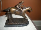 Vintage Delaware Park Bronze  Racehorse Being Ridden By A Jockey Marble Base