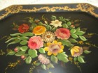 Extra-large Antique Hand Painted Garden Floral Tole Fireplace Mantle Tray