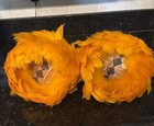 Vintage Orange  Uli Uli Pair Hawaiian Polynesian Dance Feathers Hula Gourds Euc