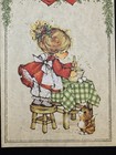 Vintage Christmas Card Little Girl Baking W  Kitten Cat Unused W  Envelope