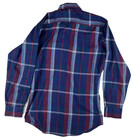 Vintage 70s 80s Manhattan Mens S Button Down Shirt Blue Red White Plaid Slim Fit